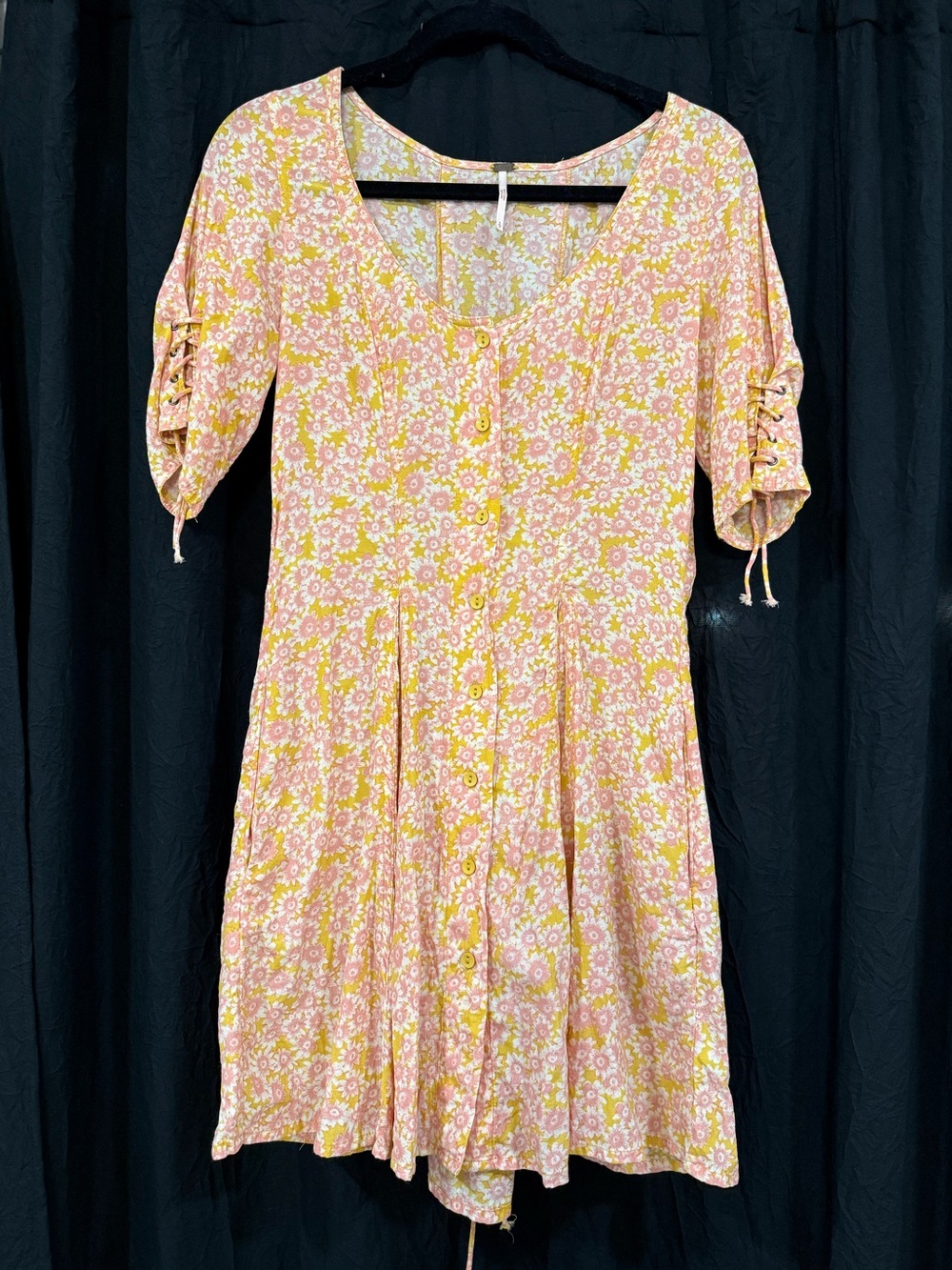 Free People “Florence” Floral Lace-Up Back Mini Dress — S/P